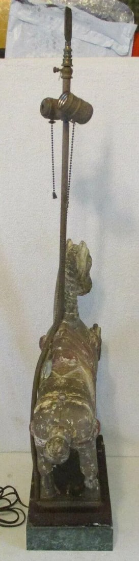 1920s Hand Carved Wooden Dynasty Tang Horse Table Lamp - 10