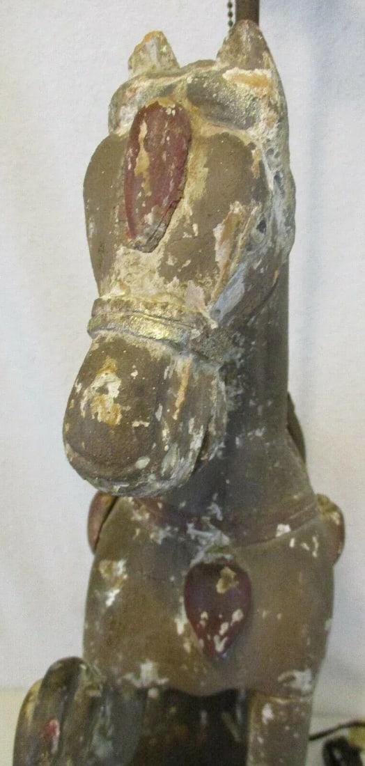1920s Hand Carved Wooden Dynasty Tang Horse Table Lamp - 5
