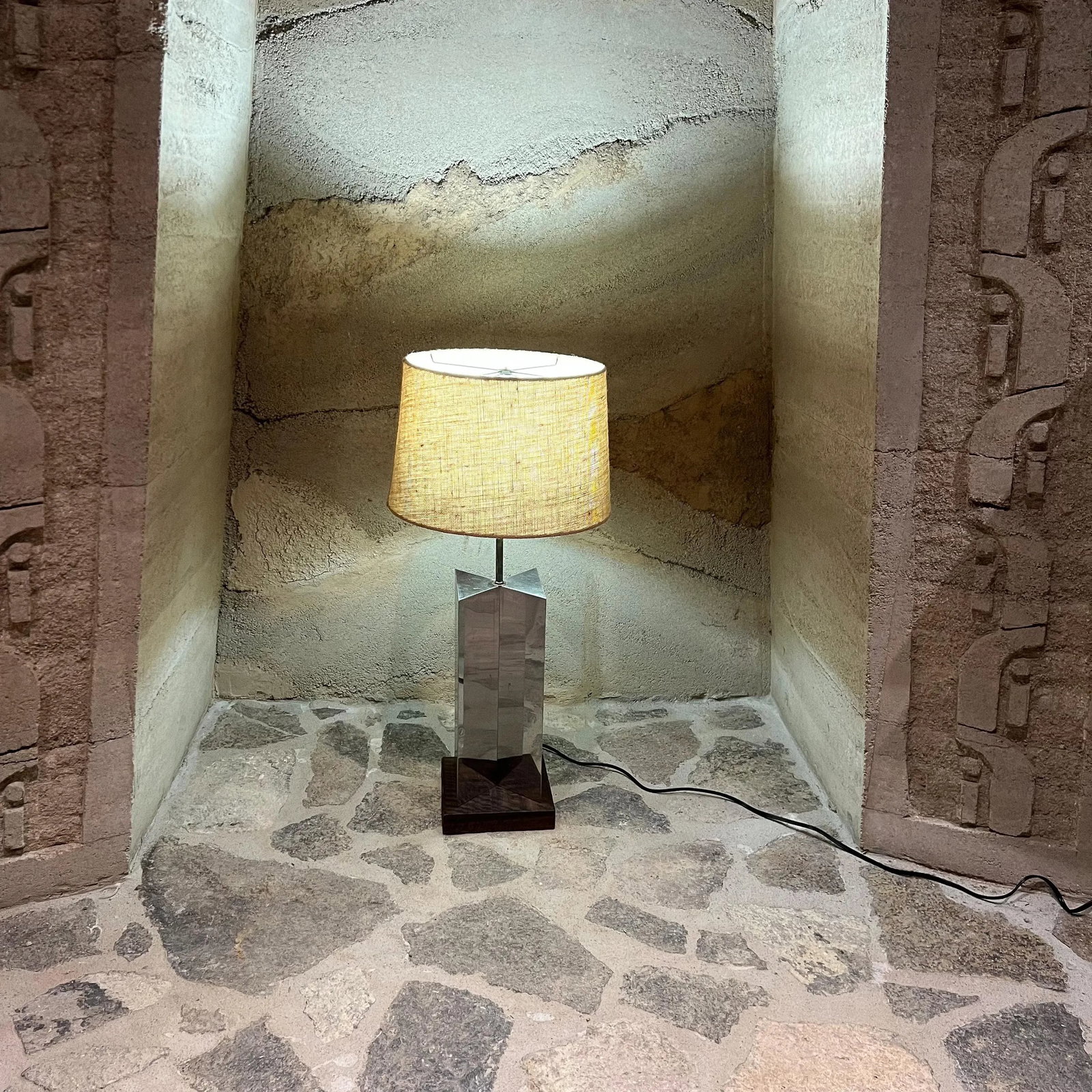 Mid-Century Geometric Modern Chrome Table Lamp Style of Paul Evans - 2
