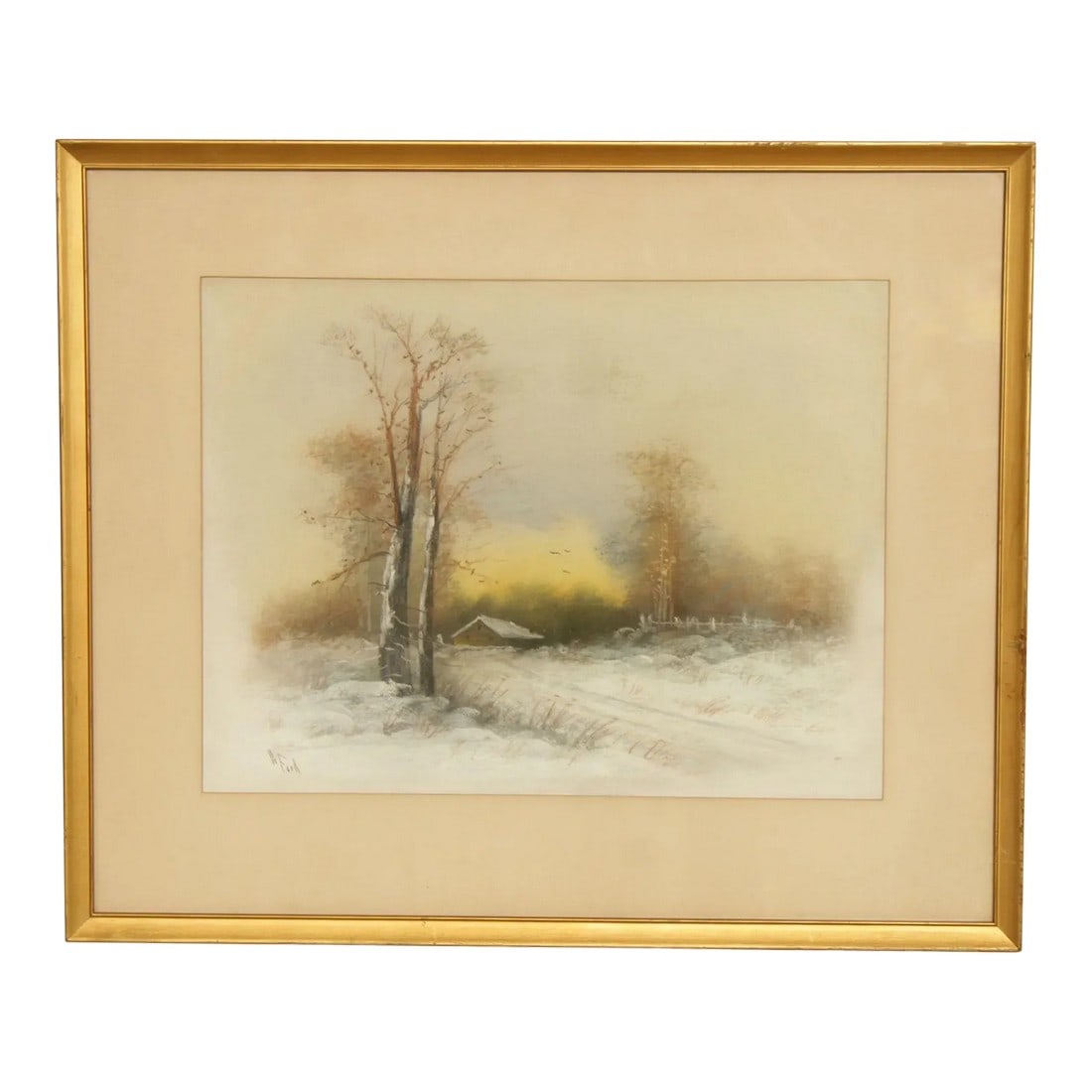 American 20th C. Farmhouse Landscape Pastel Drawing, Signed (1 of 13)