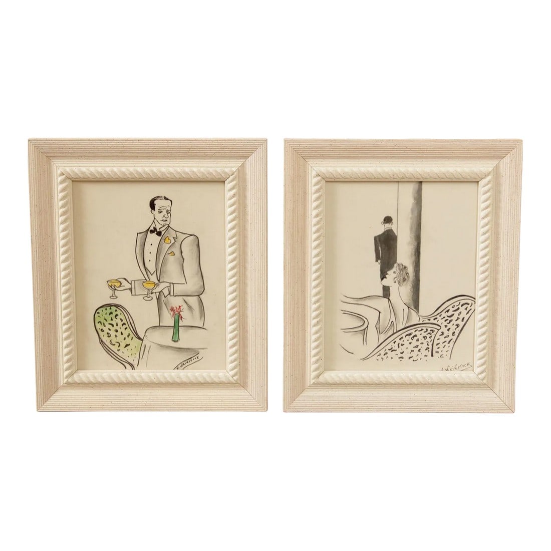 Vintage Art Deco Style Cafe Illustration, Signed - A Pair (1 of 13)