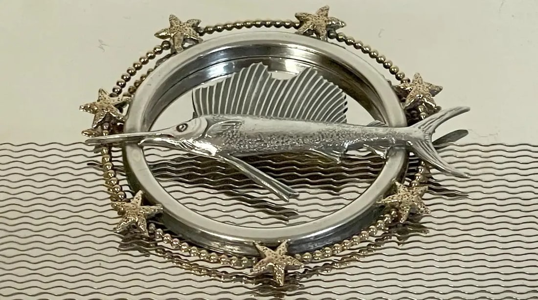 Early 20th Century Art Deco Sterling Sailfish & Black Amethyst Box by R. Blackington - 2