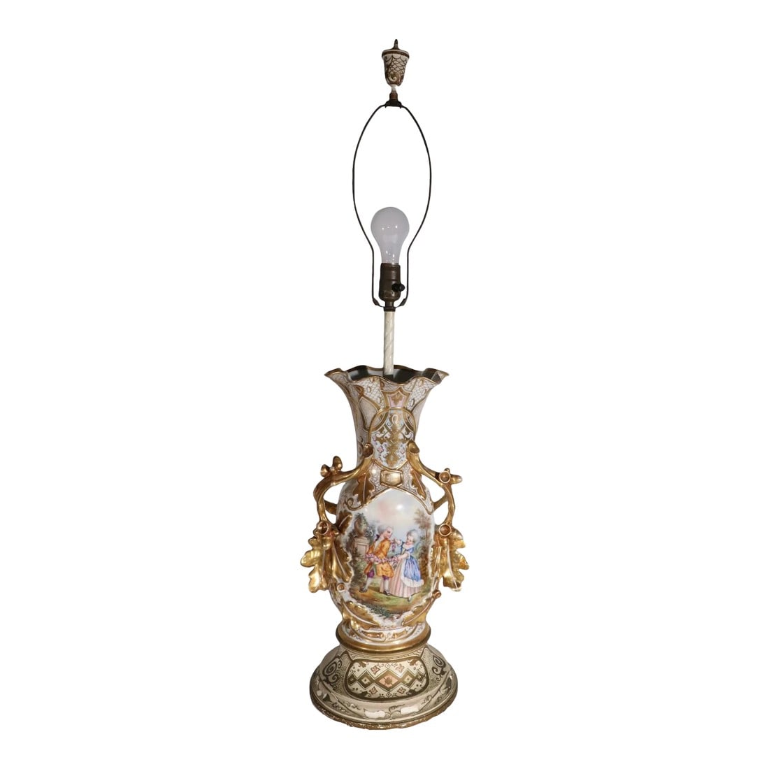 Old Paris Style Porcelain Gilt Figural Vase Table Lamp 20th C. (1 of 13)