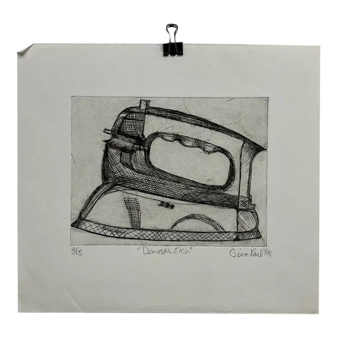 Sept 1998 'Domestic Etch' Iron Sketch 2/15 Gina Kail: AMBIANIC presents Art by Gina Kail Sept 1998 "Domestic Etch" Iron 2/15 13 x 13 art 6.75 x 6 Preowned vintage original art See mages provided Condition: Alterations: Original Condition Unaltered Imperf