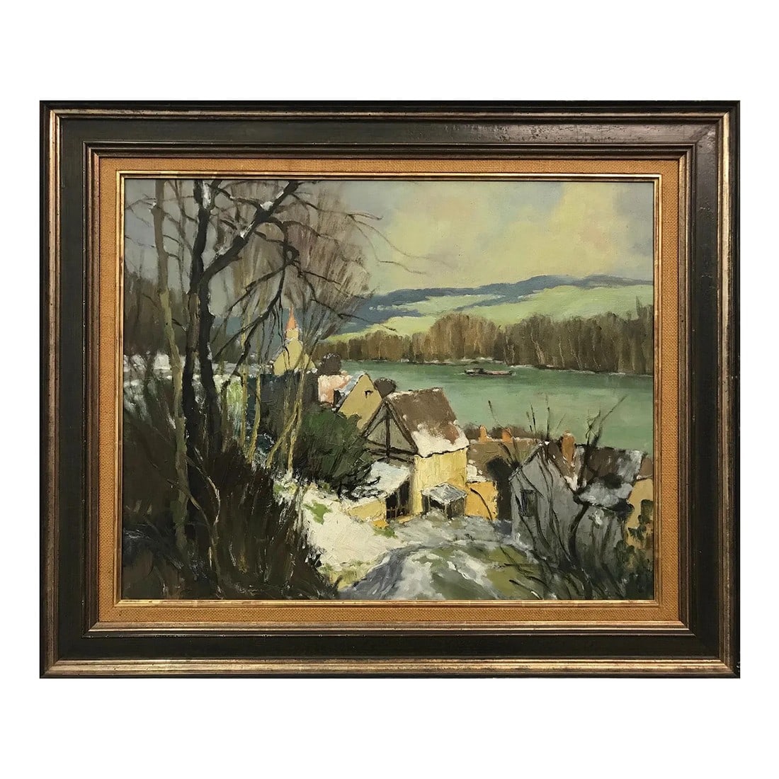 Georges Charles Robin, Port-Villez Neige Original French Landscape Impressionistic Riverscape Painti (1 of 7)