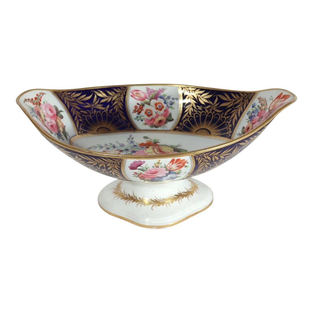 Regency Porcelain Mazarine Blue and Botanical Footed Tazza (1 of 12)