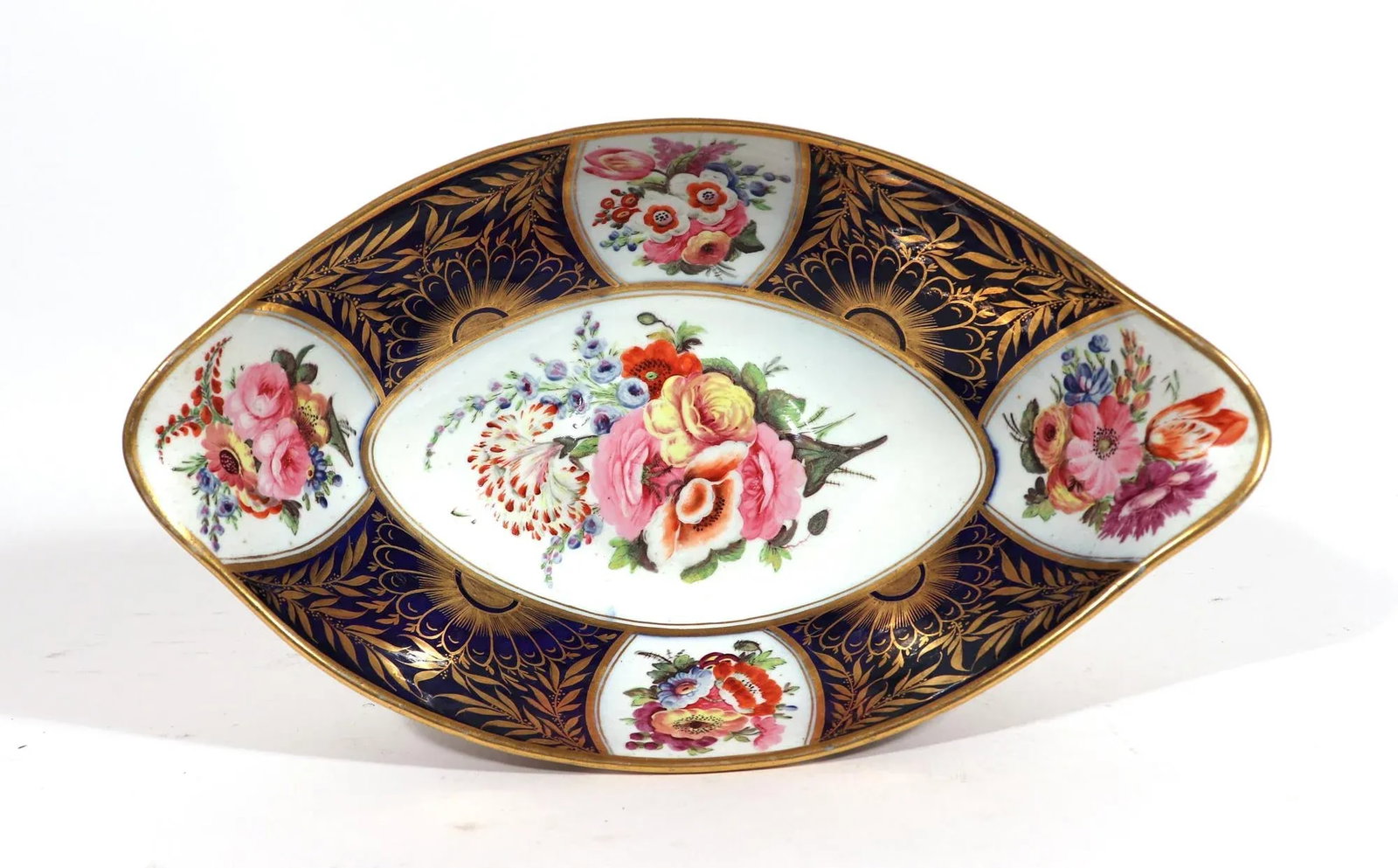 Regency Porcelain Mazarine Blue and Botanical Footed Tazza - 2