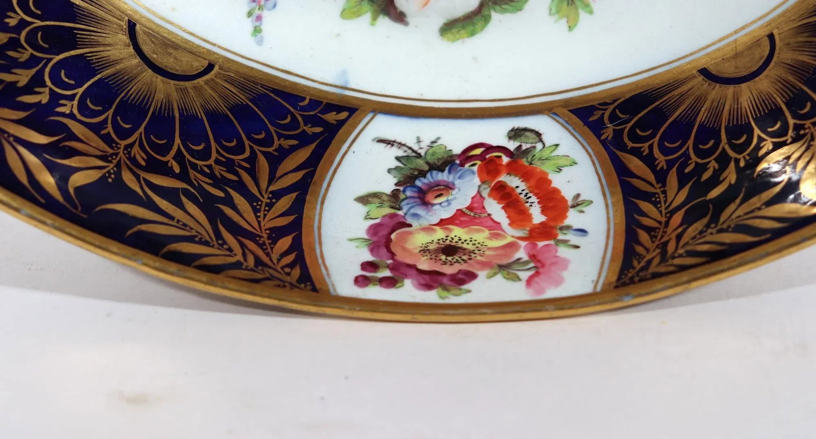 Regency Porcelain Mazarine Blue and Botanical Footed Tazza - 7