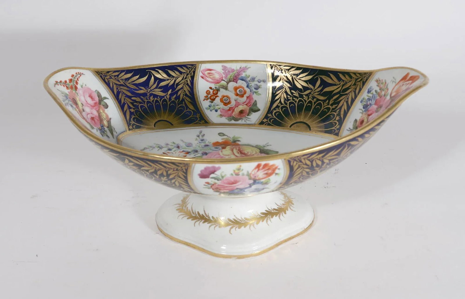 Regency Porcelain Mazarine Blue and Botanical Footed Tazza - 9