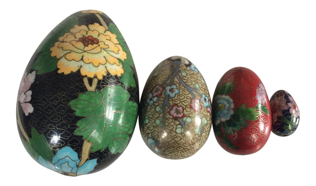 Chinese Chinoiserie Cloisonn?Â© Enamel Eggs - Set of 4 (1 of 8)