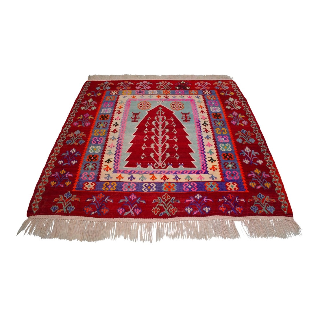 Ultra-Rare 1940s Turkish Ordu Kilim With Tree of Life – Handwoven Wool Flat Weave –