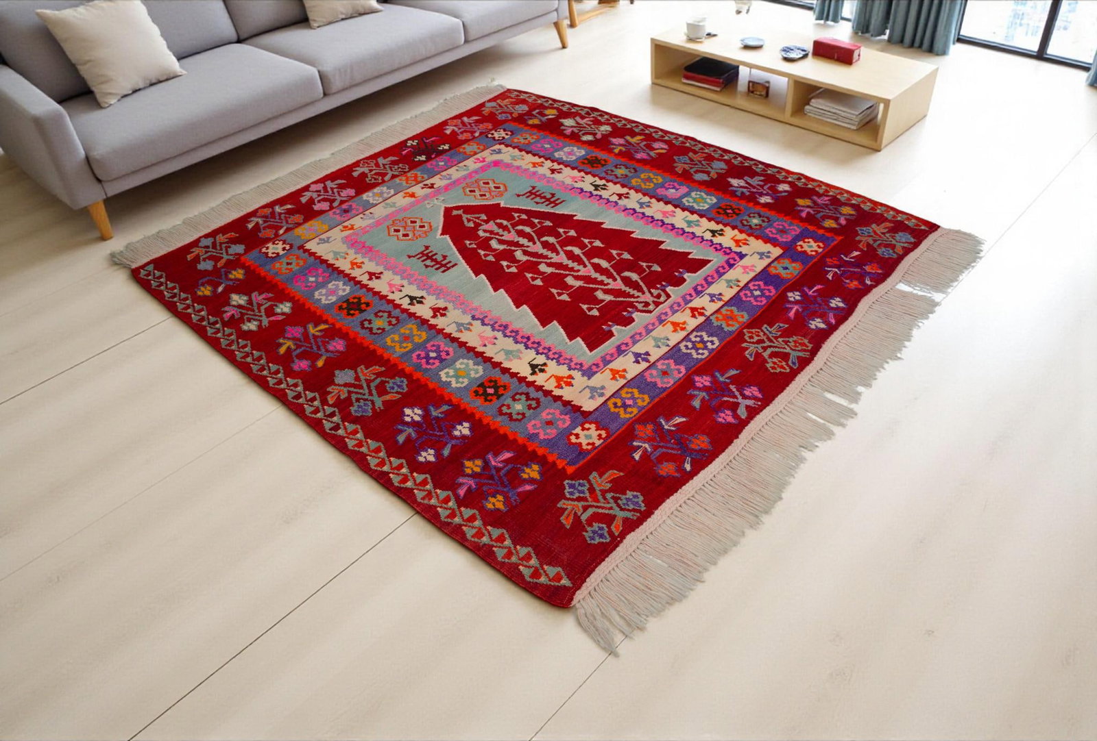 Ultra-Rare 1940s Turkish Ordu Kilim With Tree of Life – Handwoven Wool Flat Weave – - 2