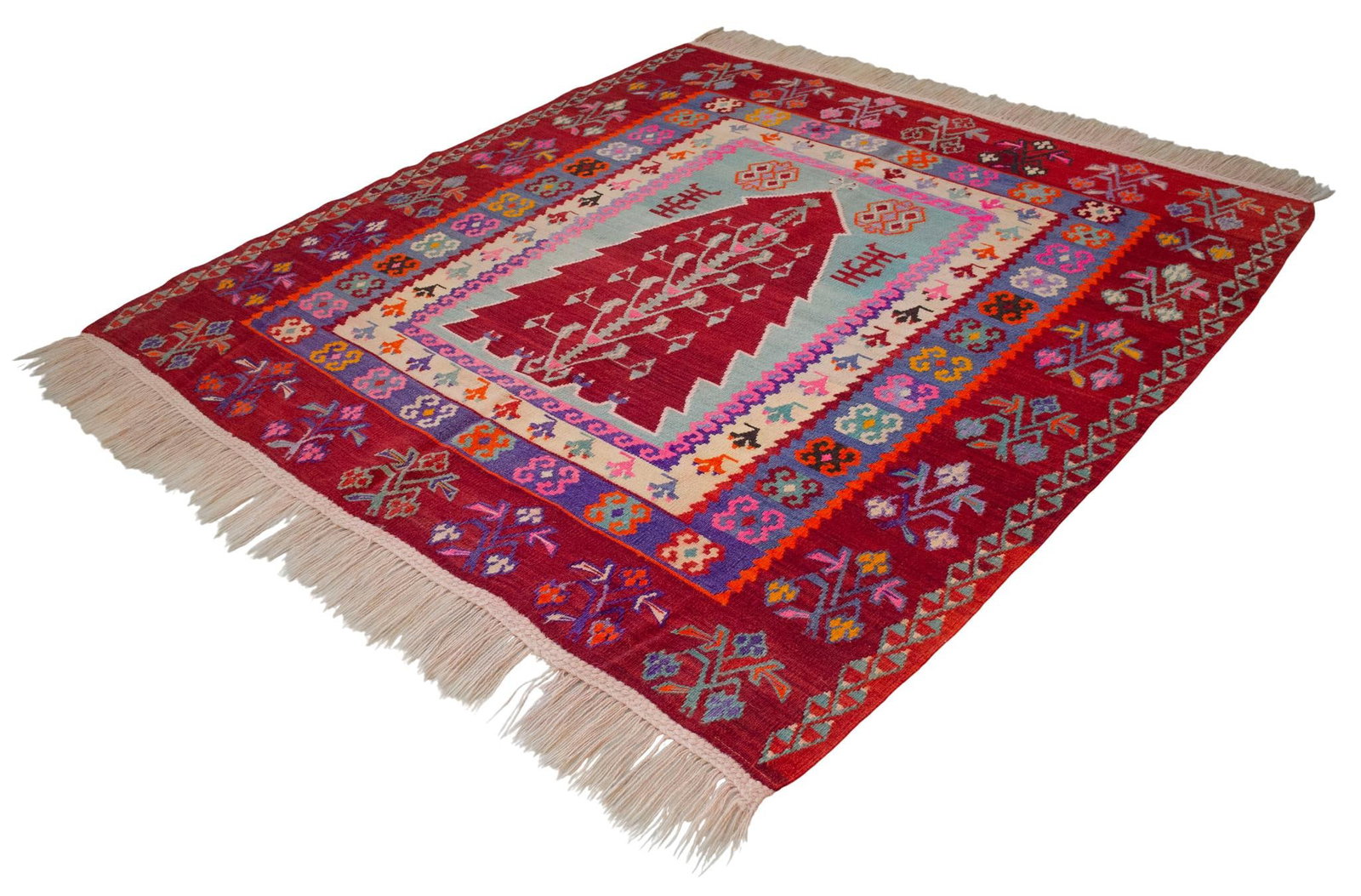 Ultra-Rare 1940s Turkish Ordu Kilim With Tree of Life – Handwoven Wool Flat Weave – - 4