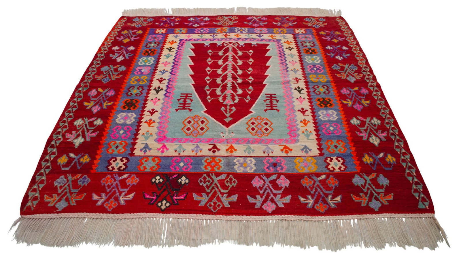 Ultra-Rare 1940s Turkish Ordu Kilim With Tree of Life – Handwoven Wool Flat Weave – - 5