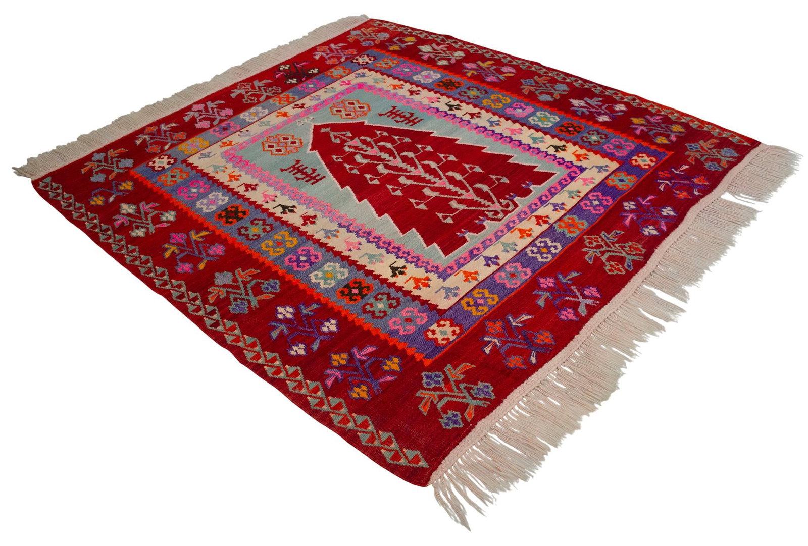 Ultra-Rare 1940s Turkish Ordu Kilim With Tree of Life – Handwoven Wool Flat Weave – - 6