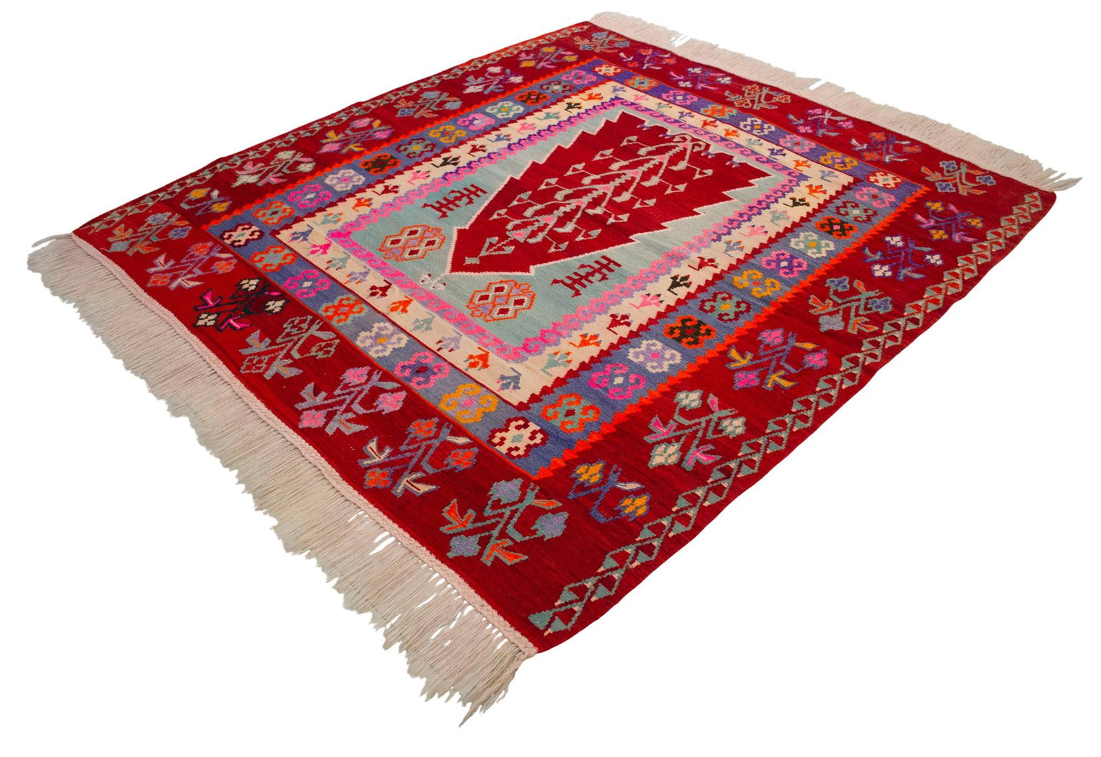 Ultra-Rare 1940s Turkish Ordu Kilim With Tree of Life – Handwoven Wool Flat Weave – - 7