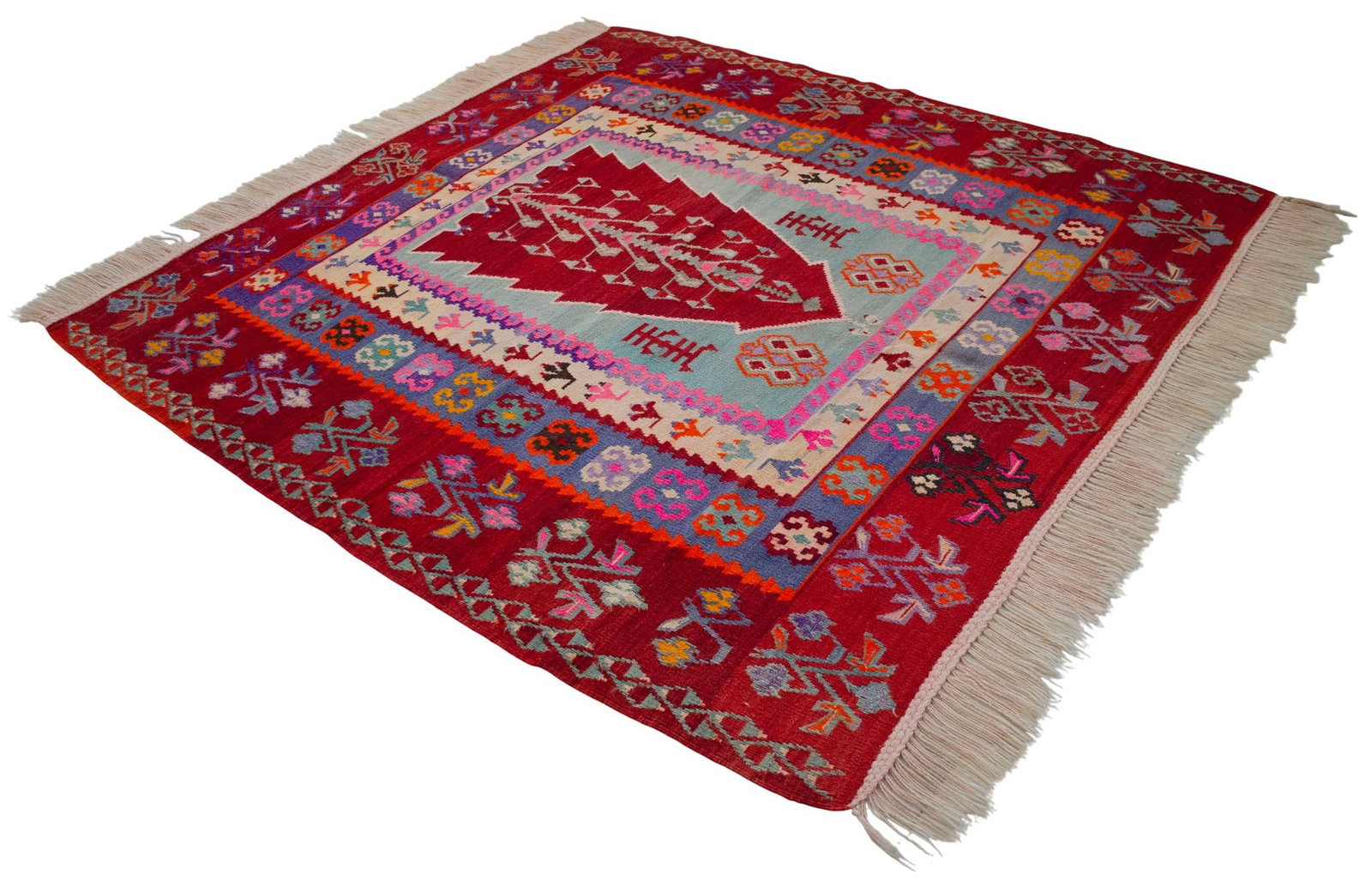 Ultra-Rare 1940s Turkish Ordu Kilim With Tree of Life – Handwoven Wool Flat Weave – - 8