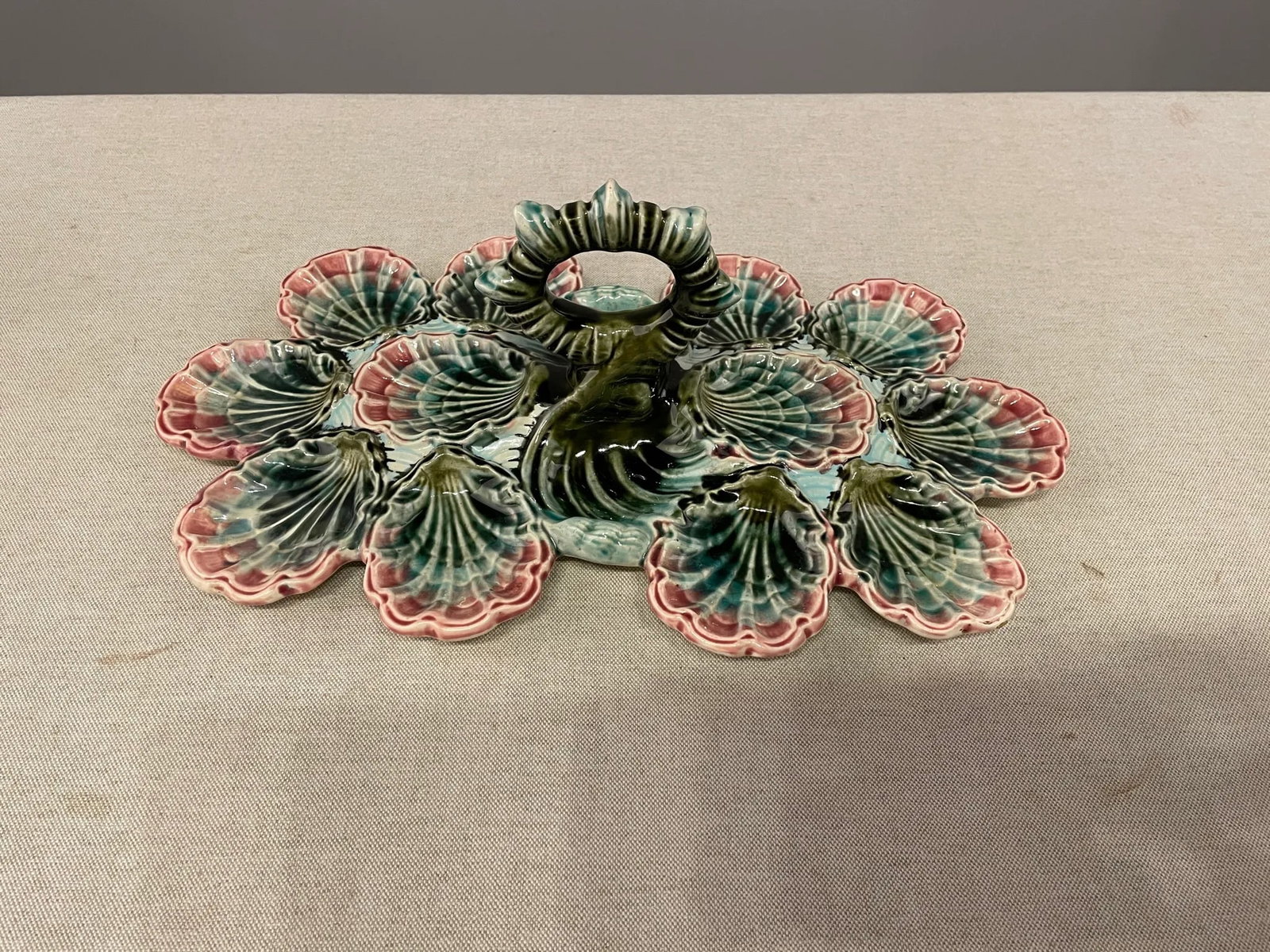 20th C. English Majolica Oyster Platter - 11