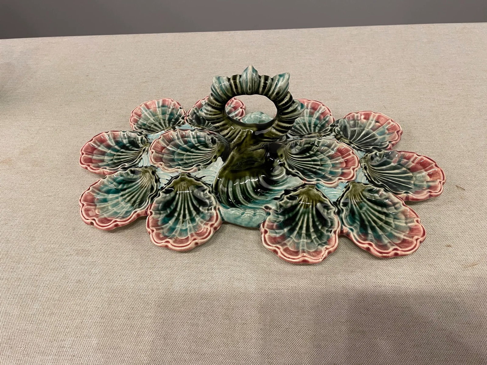 20th C. English Majolica Oyster Platter - 12