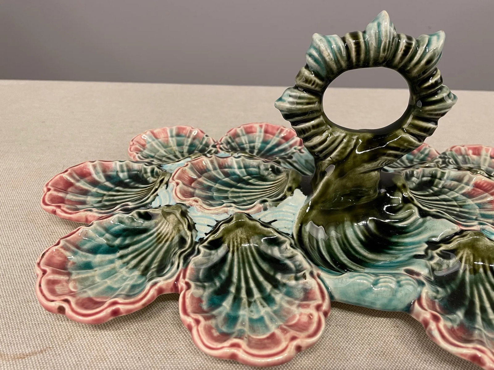 20th C. English Majolica Oyster Platter - 3