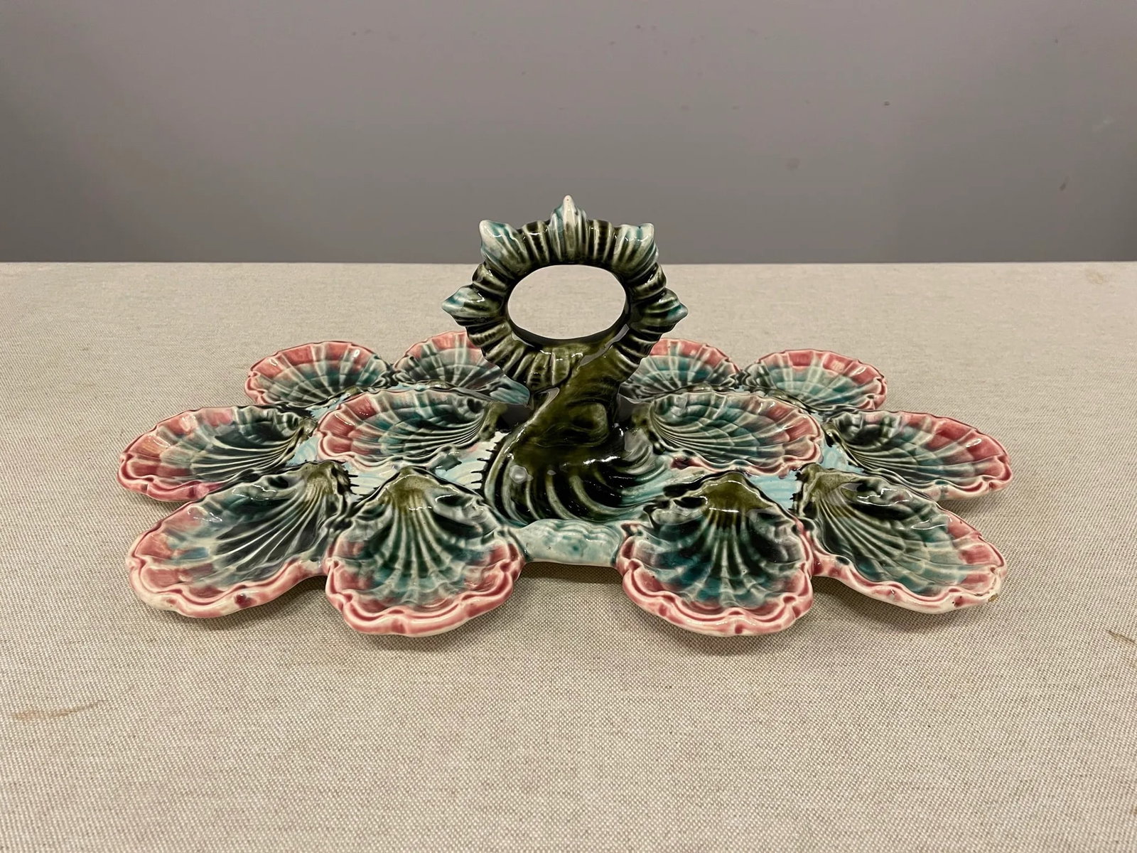 20th C. English Majolica Oyster Platter - 7