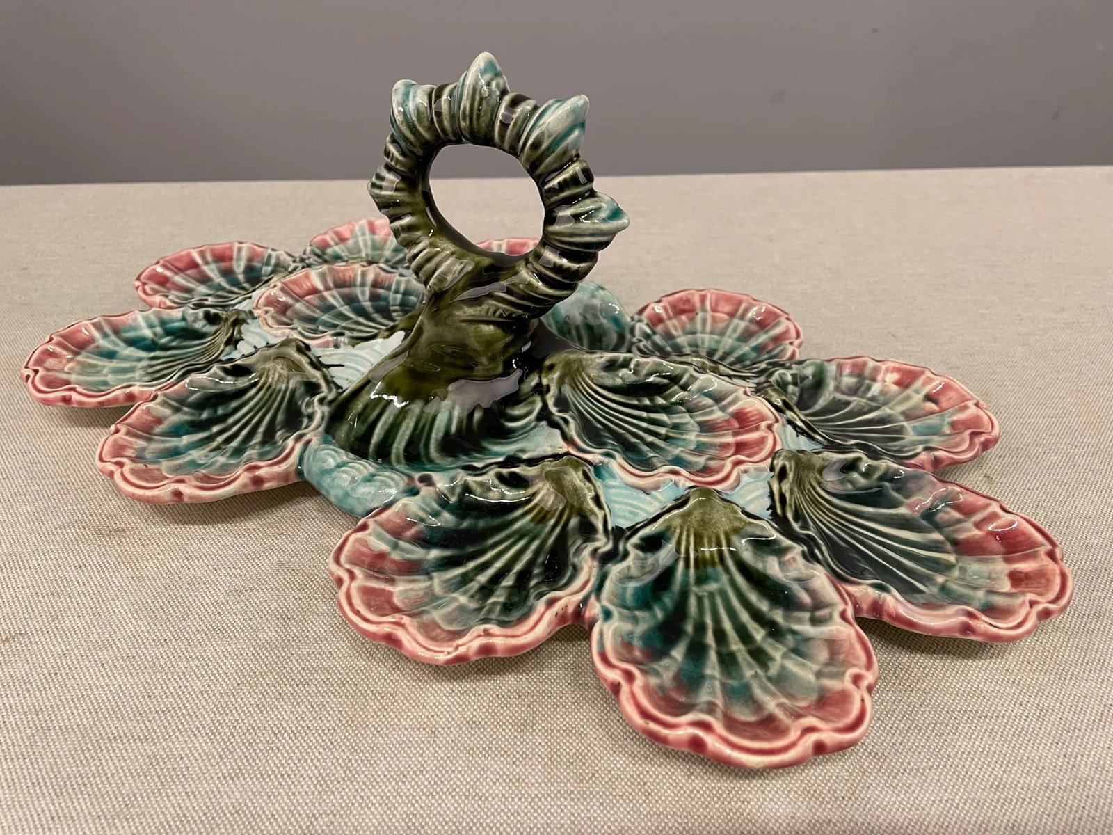 20th C. English Majolica Oyster Platter - 9