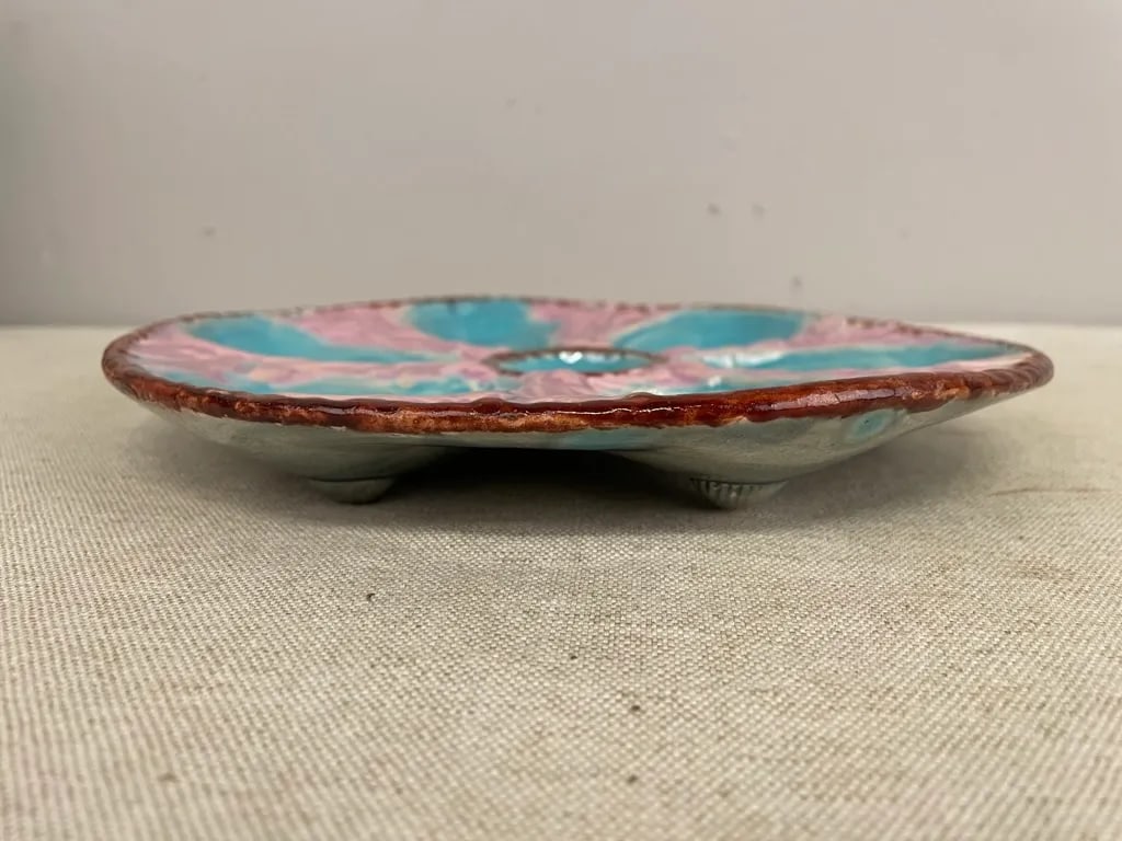 A 19th C English Oyster Plate With Six-Well Majolica Glazed Oyster Plate by Fielding & Co. Ltd., - 11