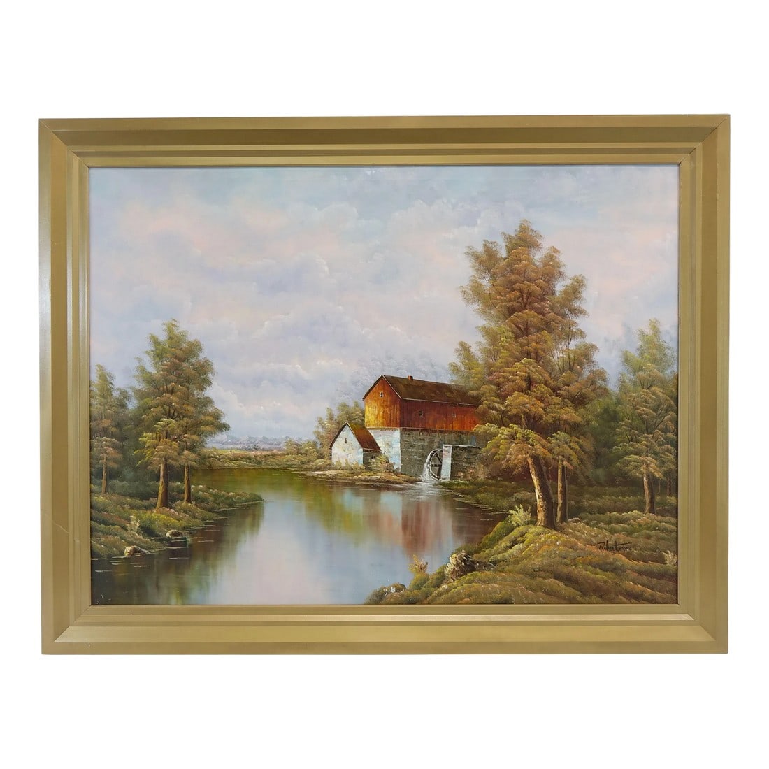 Late 19th Century "The Mill" Rustic Landscape Original Oil on Canvas Painting, Signed, Framed (1 of 8)