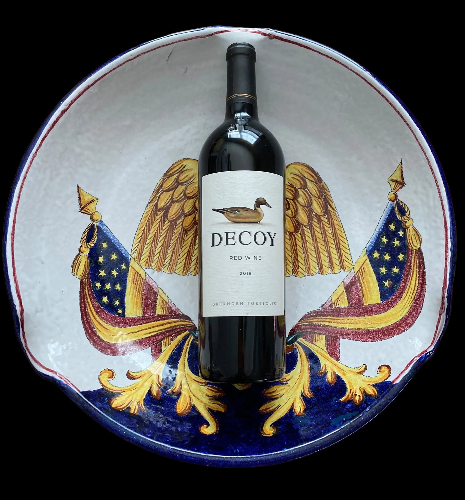 Vintage 1960s Large Handmade Italian American Bald Eagle and Flags Crest Seal Bowl Plate - 5