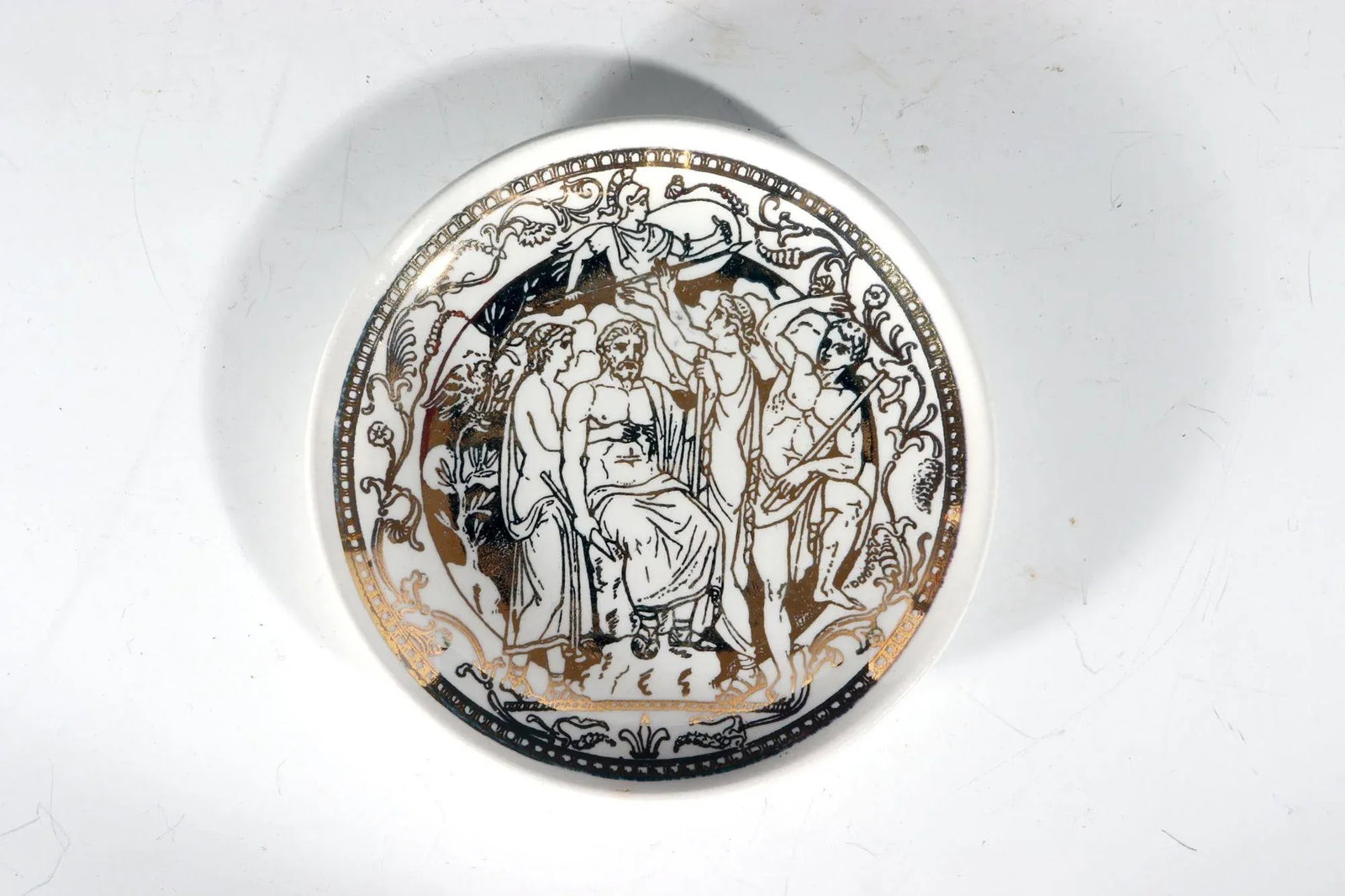 1950s Piero Fornasetti Ceramic Complete Set of Neo-Classical Mythological Gold Coasters- Mitologia P - 8