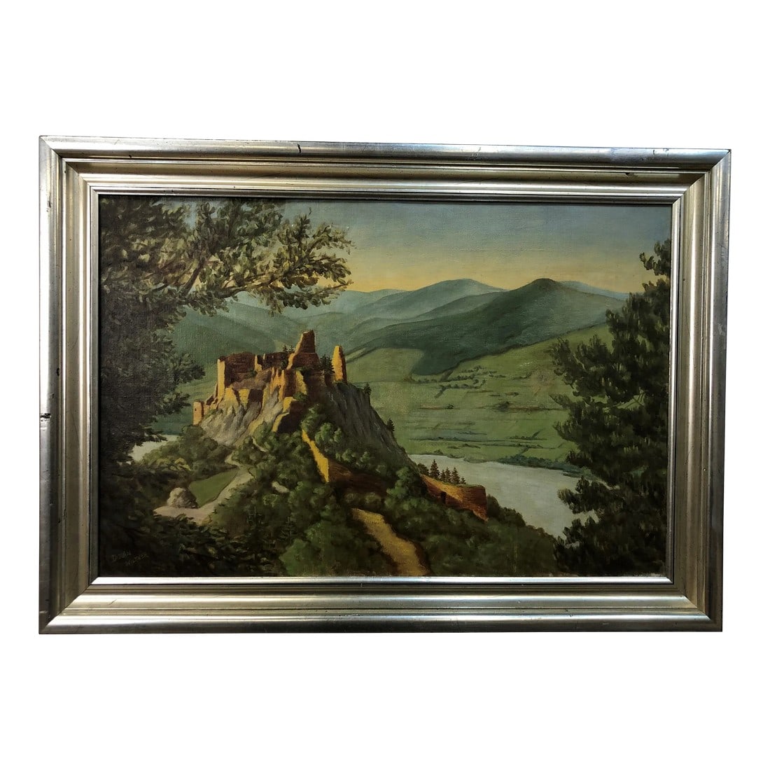 Late 19th Century The Fortress Original Oil on Canvas Signed on the Bottom, Framed (1 of 3)