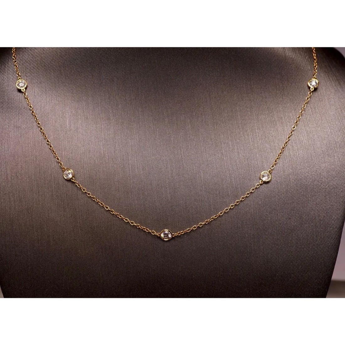 1 Carat Round Diamond by Yard Necklace Set in 14 Karat Yellow Gold - 2