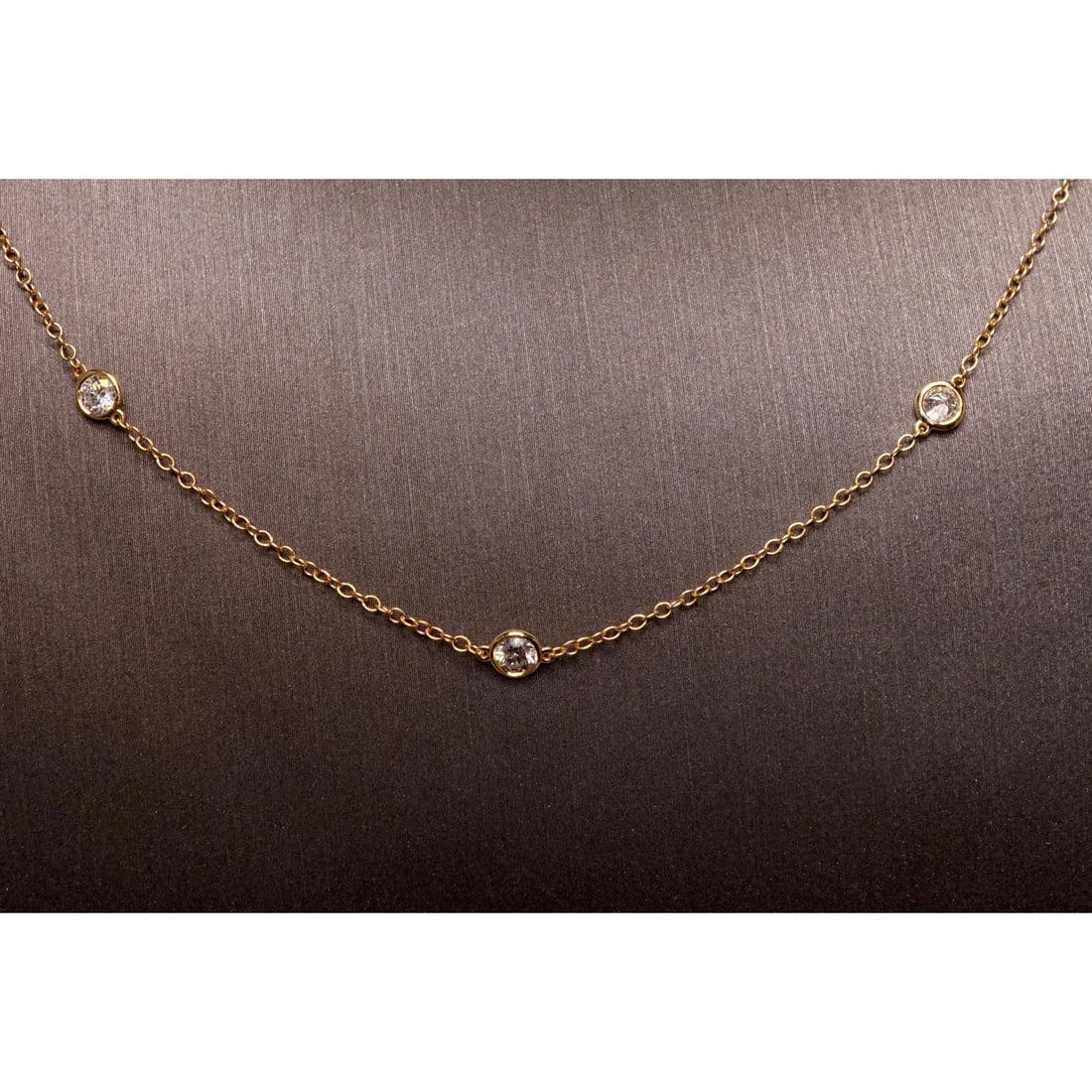 1 Carat Round Diamond by Yard Necklace Set in 14 Karat Yellow Gold - 3