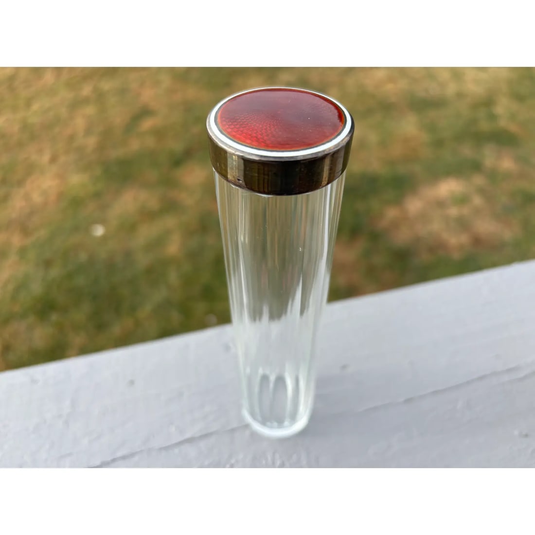 19th C. Red Guilloche Enamel, Sterling and Crystal Vessels - Set of Three - 10