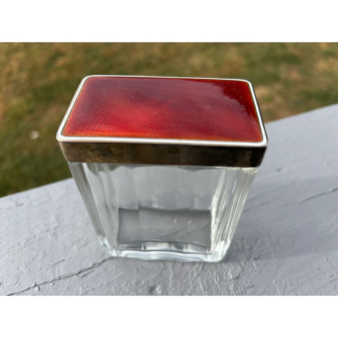 19th C. Red Guilloche Enamel, Sterling and Crystal Vessels - Set of Three - 6