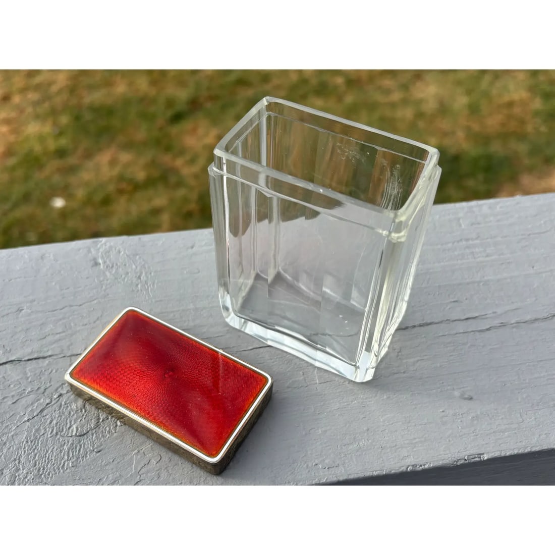 19th C. Red Guilloche Enamel, Sterling and Crystal Vessels - Set of Three - 8