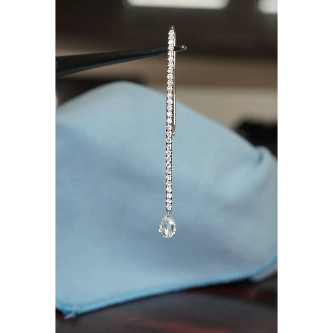 Dangling Pear Shape Briolette Diamond Earrings in 18K White Gold, A Pair - 3