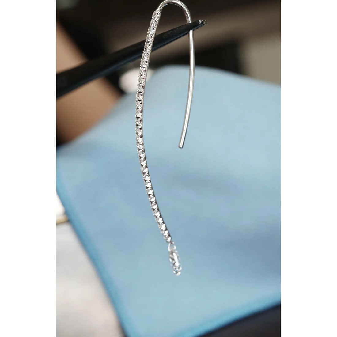 Dangling Pear Shape Briolette Diamond Earrings in 18K White Gold, A Pair - 4