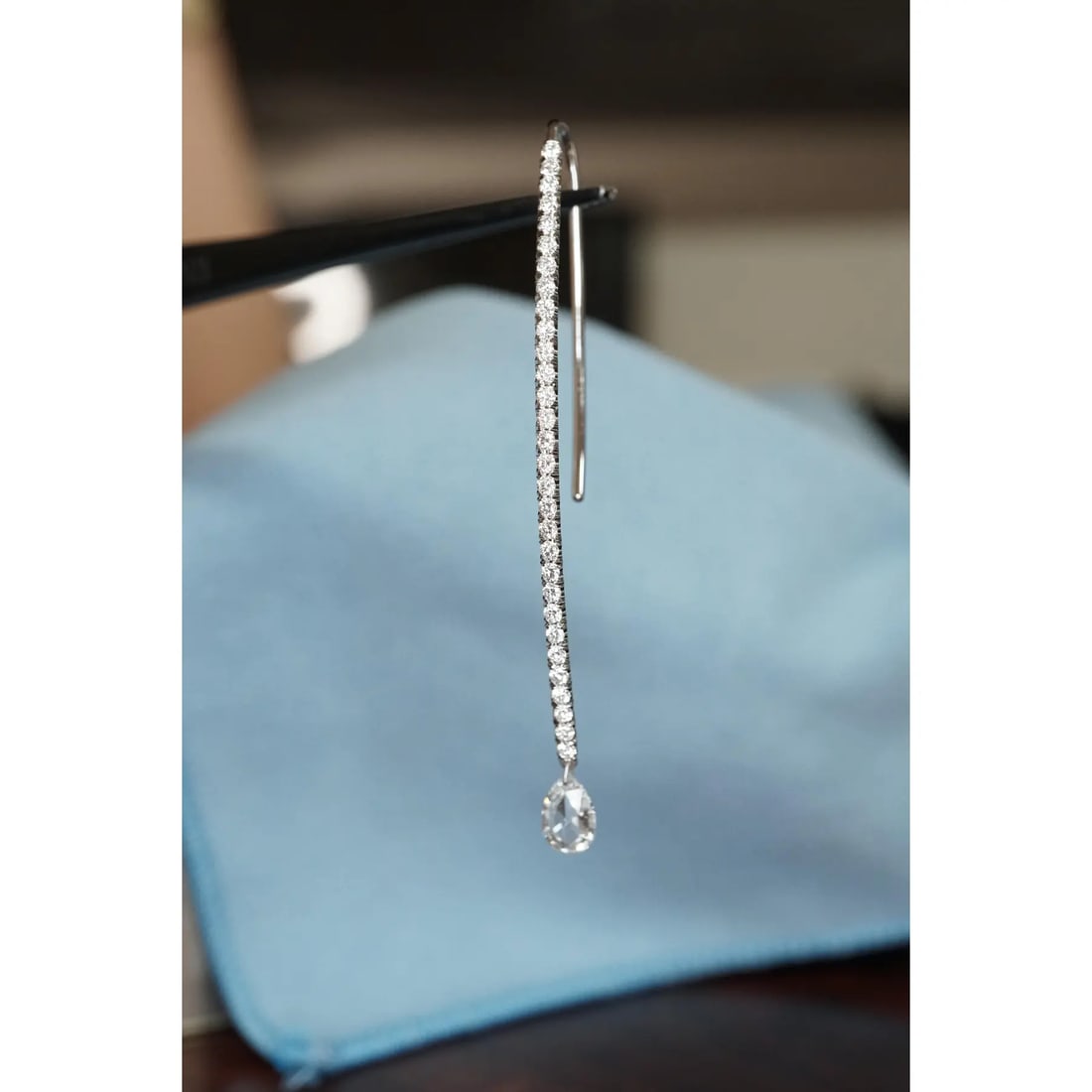 Dangling Pear Shape Briolette Diamond Earrings in 18K White Gold, A Pair - 5