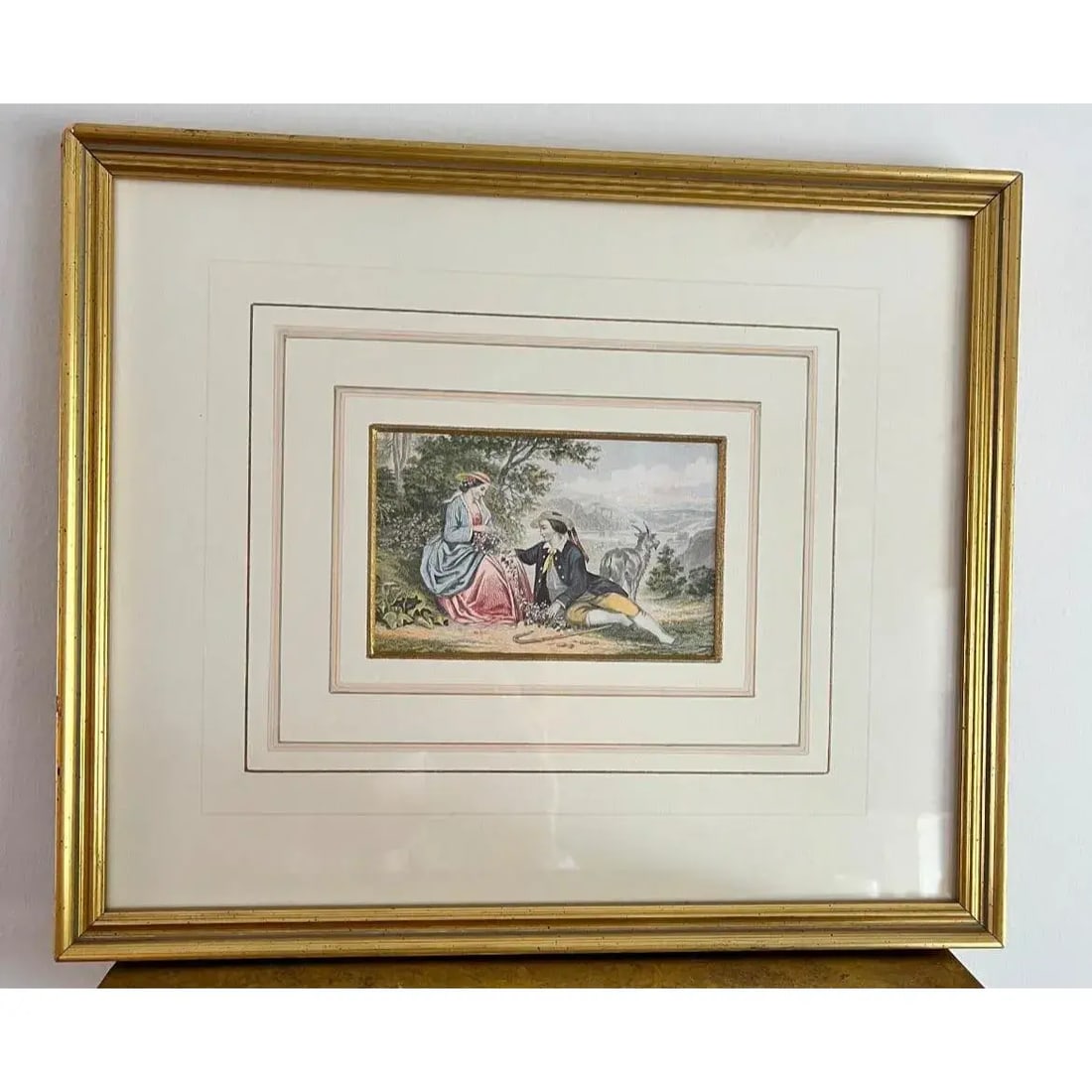 Vintage Victorian Courting Couples Framed Baxter Method Oil Print Engravings by Joseph Kronheim - Se - 10