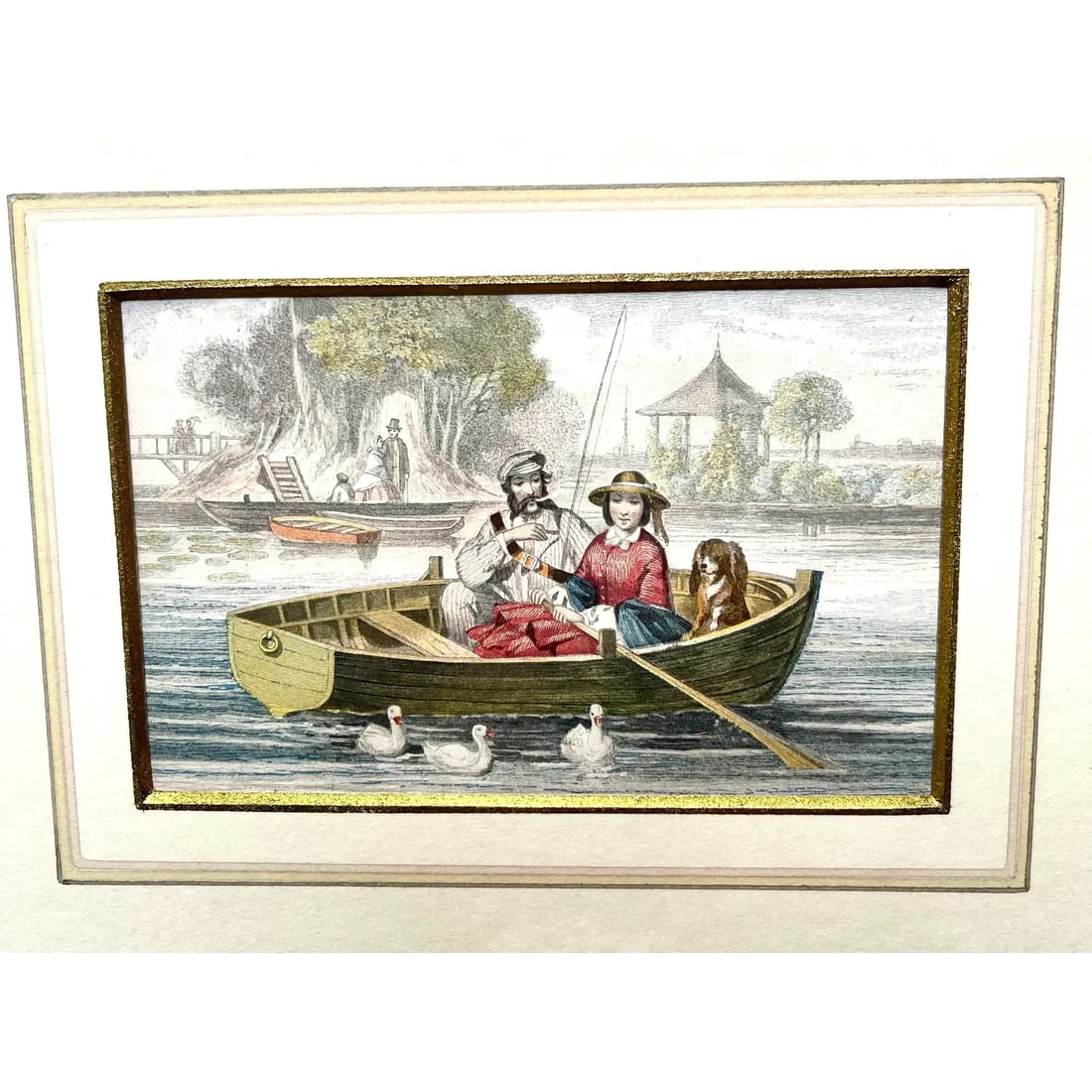 Vintage Victorian Courting Couples Framed Baxter Method Oil Print Engravings by Joseph Kronheim - Se - 3