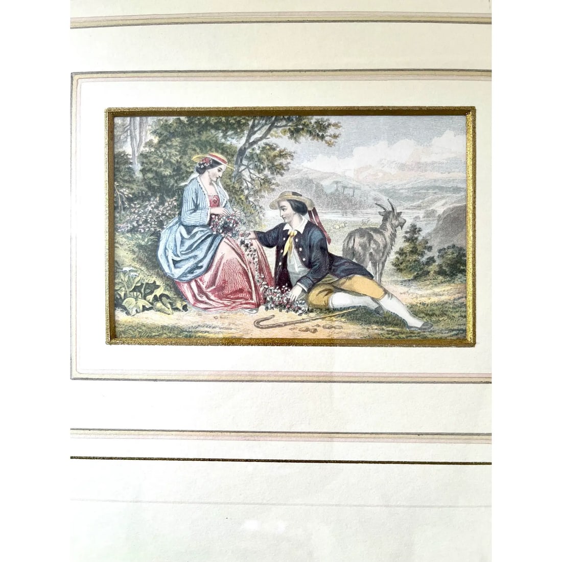 Vintage Victorian Courting Couples Framed Baxter Method Oil Print Engravings by Joseph Kronheim - Se - 5