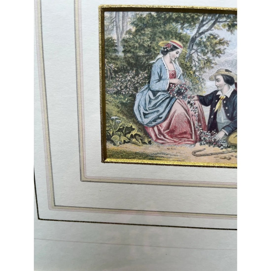 Vintage Victorian Courting Couples Framed Baxter Method Oil Print Engravings by Joseph Kronheim - Se - 7