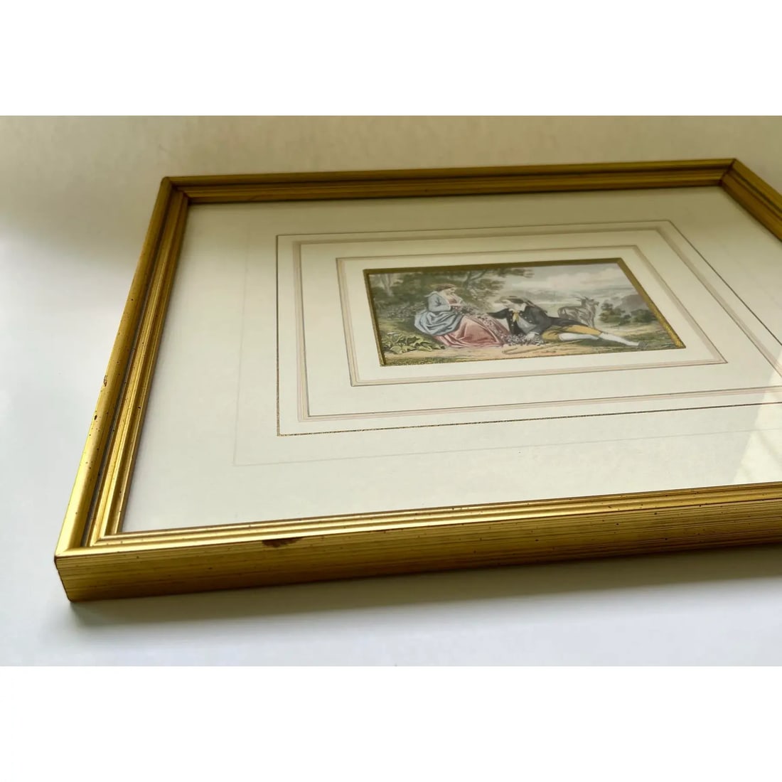 Vintage Victorian Courting Couples Framed Baxter Method Oil Print Engravings by Joseph Kronheim - Se - 8
