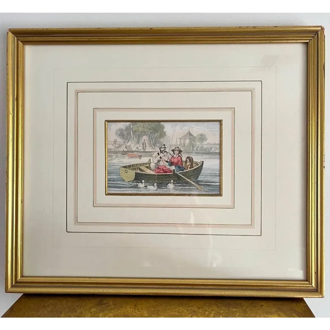 Vintage Victorian Courting Couples Framed Baxter Method Oil Print Engravings by Joseph Kronheim - Se - 9