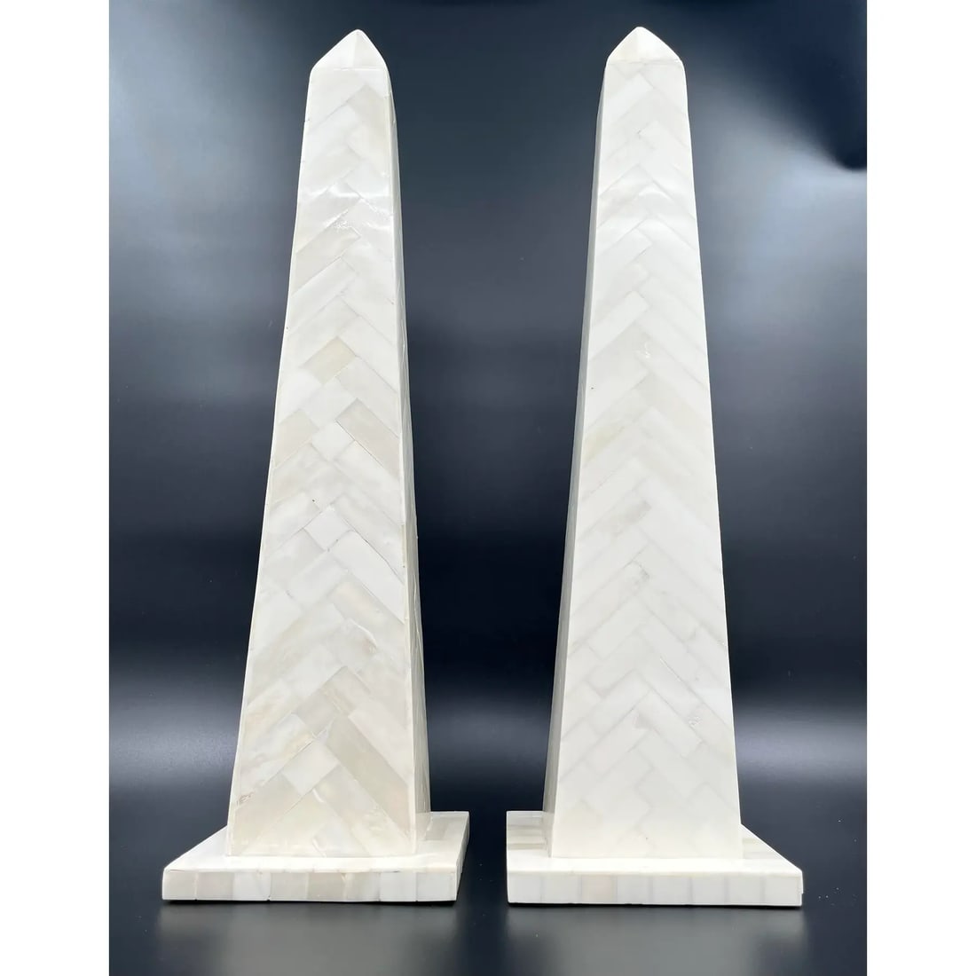 Late 20th Century Herringbone Tessellated Bone Obelisks - Set of 2 - 3