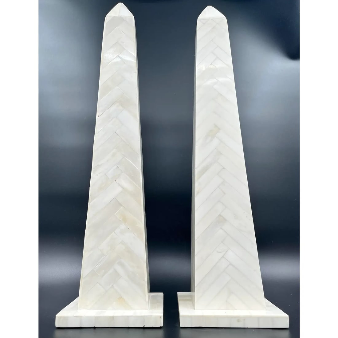 Late 20th Century Herringbone Tessellated Bone Obelisks - Set of 2 - 5