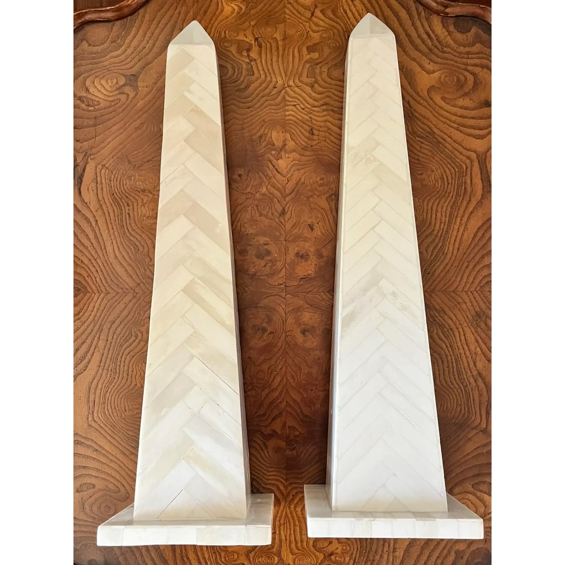 Late 20th Century Herringbone Tessellated Bone Obelisks - Set of 2 - 6