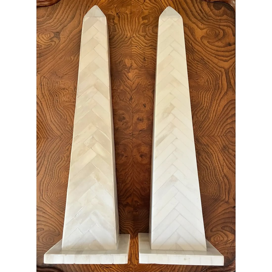 Late 20th Century Herringbone Tessellated Bone Obelisks - Set of 2 - 7
