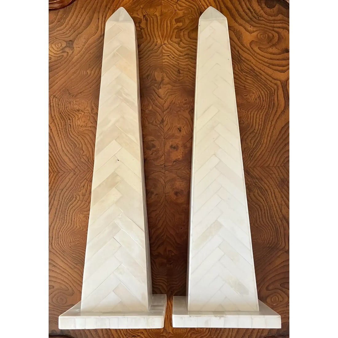 Late 20th Century Herringbone Tessellated Bone Obelisks - Set of 2 - 8